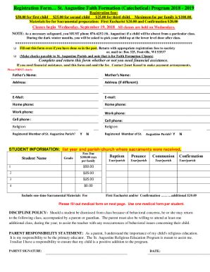 Fillable Online Registration Form St. Augustine Faith Formation ...