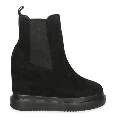 SAINT CAROLIN Black Leather Wedge Ankle Boots | Winter & Suede Style ...
