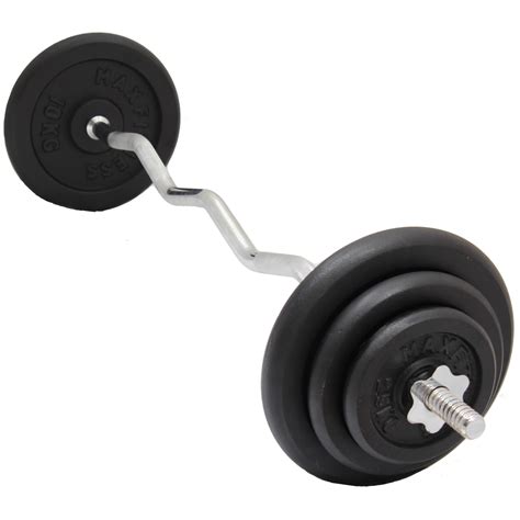 MAX FITNESS EZ/EASY ARM CURL BAR/BARBELL & CAST IRON GYM WEIGHTS SET ...