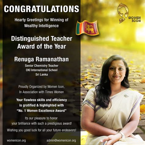 Renuga Ramanathan has bagged Distinguished Teacher Award of the Year