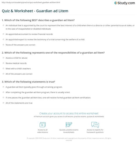 Quiz & Worksheet - Guardian ad Litem | Study.com