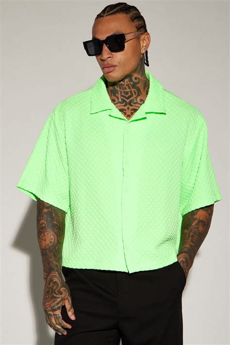 Luxor Textured Cropped Button Up Shirt - Neon Green | Fashion Nova | Neon shirts, Athleisure ...