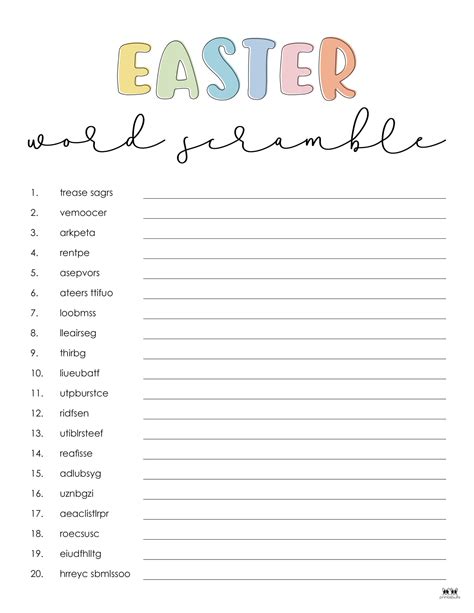 Bible Word Scramble Free Printable