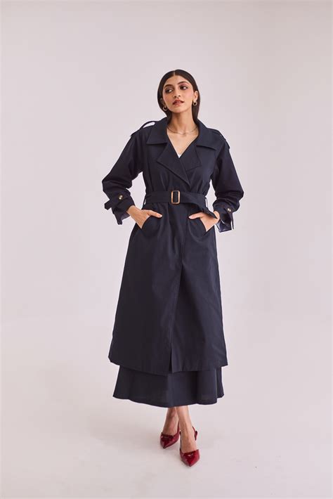 Navy Blue Trench Coat Set for Bold Elegance