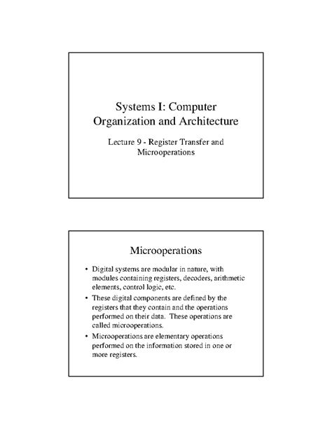 Systems I: Computer Architecture - RTL and Microoperations Lecture ...