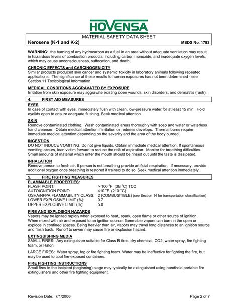 MATERIAL SAFETY DATA SHEET Kerosene (K-1 and K-2) MSDS No ...