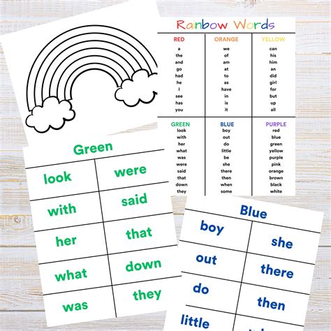 Rainbow Words Sheet