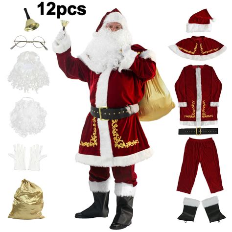 Buy Men's Santa Costume Set Christmas 12pcs Deluxe Velvet Adult Santa ...