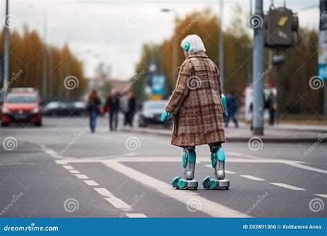 The Robot Takes The Old Woman Across The Road At A Pedestrian, Created ...