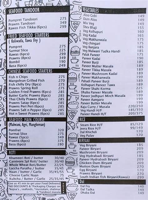 Menu at Carnivore, Navi Mumbai, besides bank of