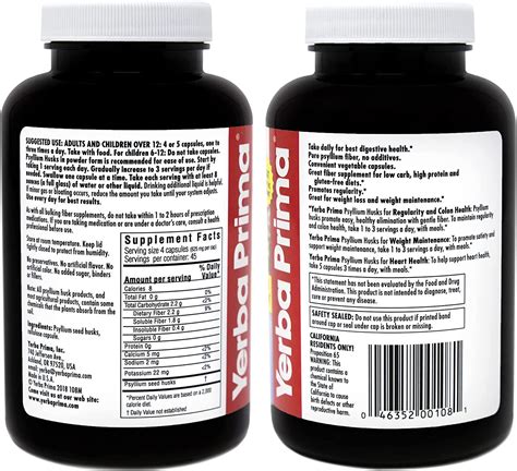 Yerba Prima Psyllium Husks Veg Caps - 180 Count, Pack of 2 | Dietary ...