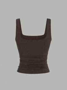 Sweetra Women Square Neck Ruching Slim Fit Camisole Tank Top | SHEIN USA