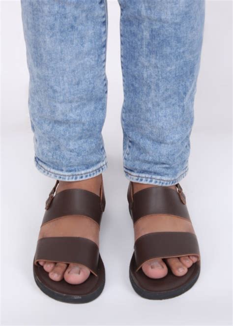 Get Two Strap Brown Leather Slingback Sandals at ₹ 1499 | LBB Shop