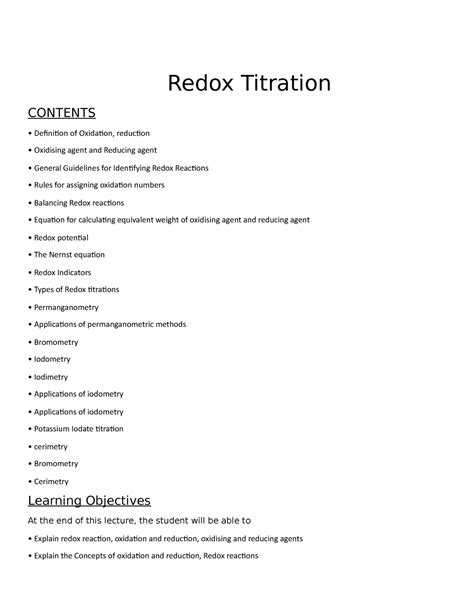 Chapter - 16 Redox Titration - Redox Titration CONTENTS Definition of ...