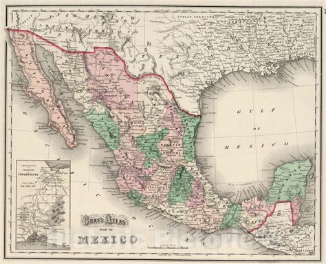 Historic Map : 1874 Mexico. v2 - Vintage Wall Art – Historic Pictoric