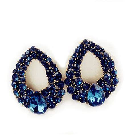 Bold N Elegant Blue Stone Crystal Inlaid Water Drop Shape Magnus Stud ...