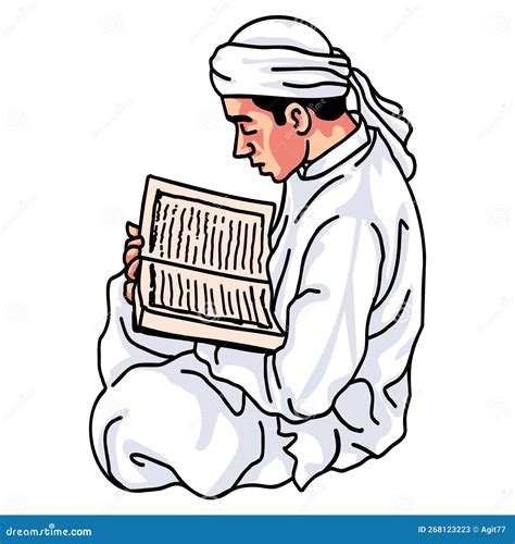 Muslim Moslem Man Reading Reciting Al Quran Koran Cartoon Drawing Vector Art Stock Vector ...