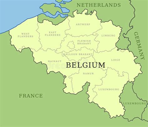 显示省和行政细分自治市的比利时地图，上色被arrondissements 向量例证 - 插画 包括有 旅行, 西方: 105168853