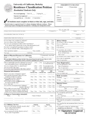 Fillable Online ced berkeley Residence Classification Petition ...