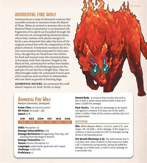 Animental Fire Wolf | Dungeons and dragons homebrew, Dnd dragons, Dnd ...