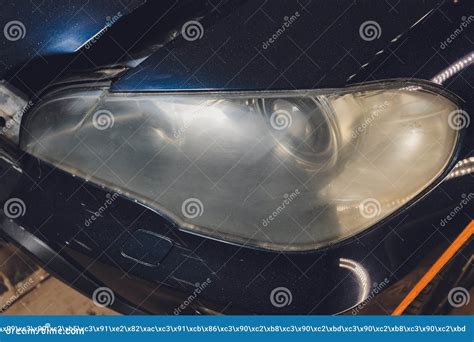 Car Headlights Cleaning with Power Buffer Machine at Car Service. Stock Image - Image of foam ...