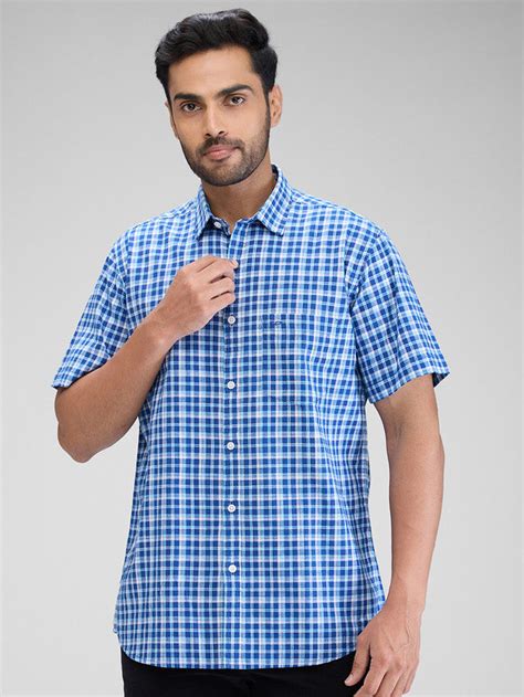 Colorplus Blue Checks Tailored Fit Cotton Casual Shirt – MyRaymond