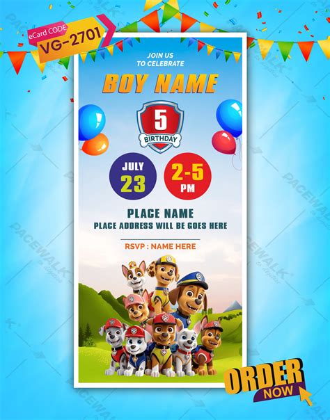 Puppy Police Paw Patrol Birthday Invitation Card | Fun Cartoon Puppy T ...