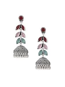 Buy El Regalo Elegant Oxidized Stones Leaves Brass Jhumka Earrings ...