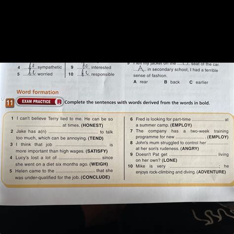 11 EXAM PRACTICE (Complete the sentences with words derived from the ...