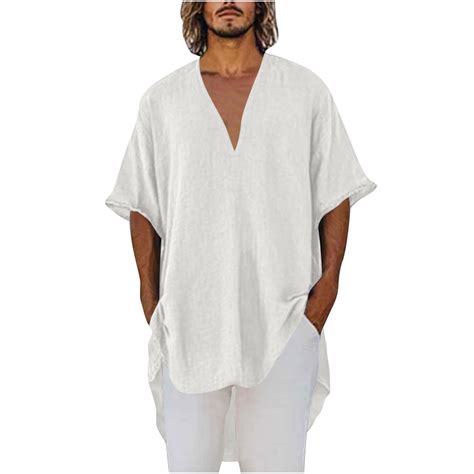 Arnsht Mens Linen Henley Shirts Short Sleeve Loose Solid Color V-Neck ...