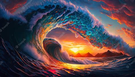 Ocean Wave Sunset Wallpaper