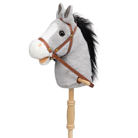 HollyHOME Stick Horse Plush Handcrafted Hobby Horse on a Stick with Wood Wheels Real Pony ...