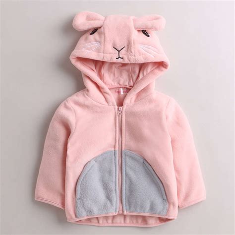 Shop Online Girls Pink Solid Full-Sleeve Fleece Jacket at ₹999