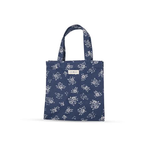 Tall Acrylic Coated Lunch Bag - English Rose - Navy – Thabisa