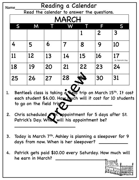 Math Calendar Worksheets