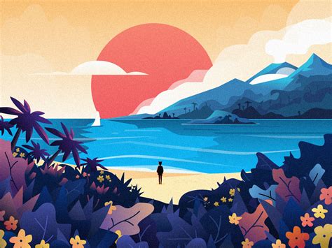 beach illustration wallpaper