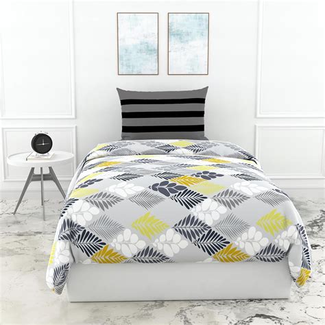 Loreto Cotton Single Bedsheet | Jadeite Grey and Yellow Floral