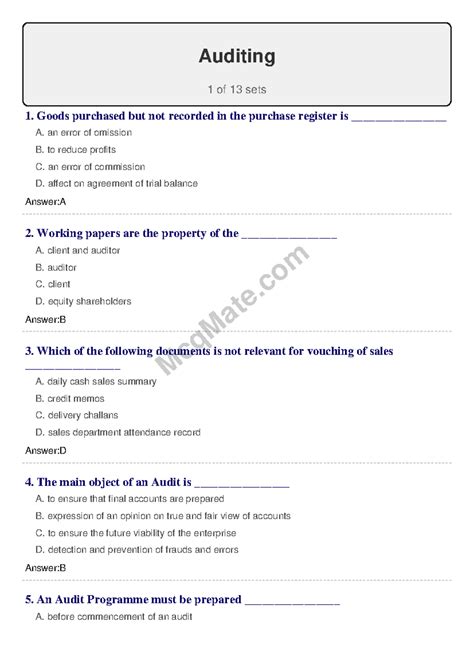 More-mcqs-auditing [set 1] - McqMate Auditing 1 of 13 sets 1. Goods ...