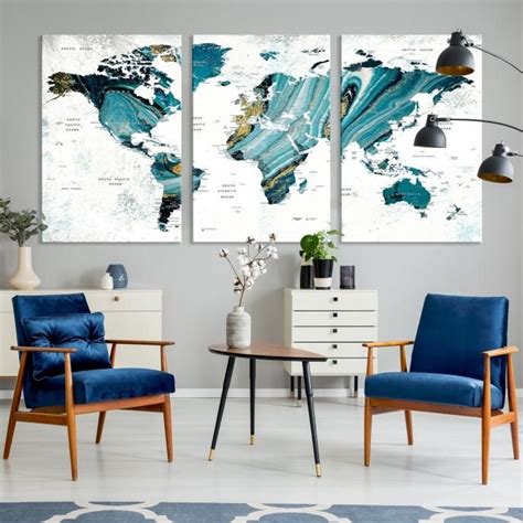 World map canvas print world map canvas art large world map push pin ...
