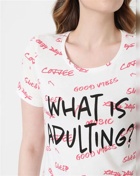 White Slogan Print T-shirt