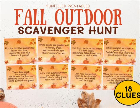 Outdoor scavenger hunt fall theme outdoor treasure hunt clues riddles ...