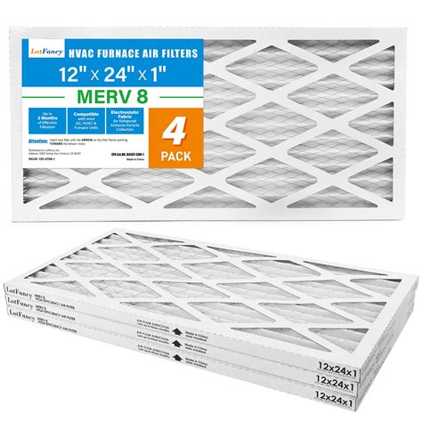 LotFancy 12x24x1 MERV 8 HVAC AC Furnace Air Filters, 4 Pack, High ...