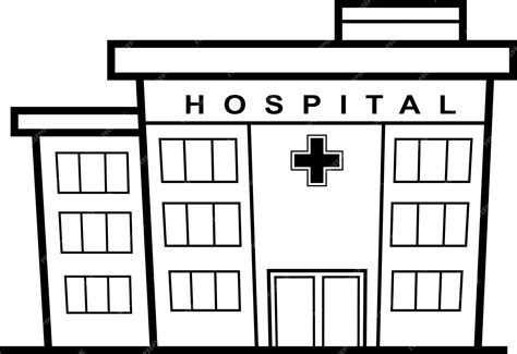 Outlined cartoon hospital building. vector hand drawn illustration ...