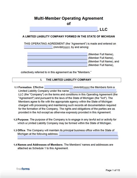 Free Michigan LLC Operating Agreement Template | PDF | Word
