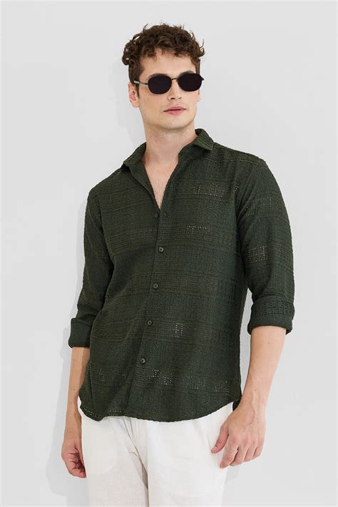 Buy Men's Dark Green Textured Slim Fit Shirt Online | Snitch – SNITCH