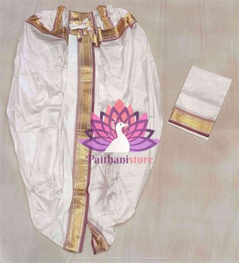 Ready to Wear Plain Silk White Dhoti For Men | Paithanistore