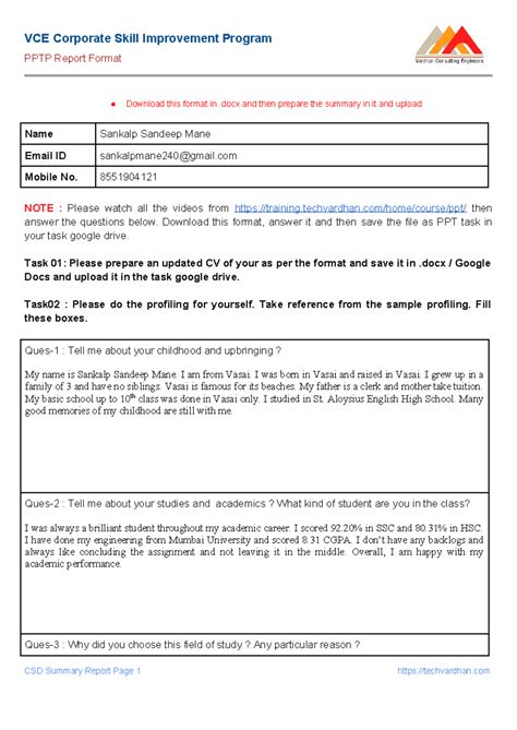 PPTP Task - PPTP Report Format Download this format in .docx and then ...