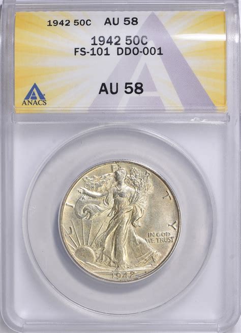 1942 Walking Liberty Half Dollar Double Die Obverse FS-101 ANACS AU-58 ...