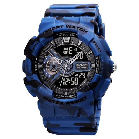 SKMEI Sport Dual Time Display Analog-Digital Watch, Black Dial ABS PU ...
