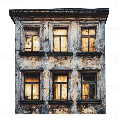 Lights glowing from aged building windows at dusk 49225120 PNG